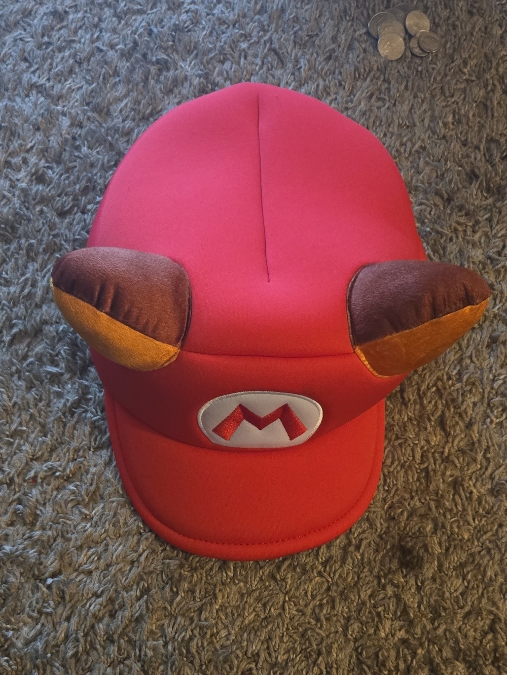 Red Super Mario-Inspired Hat with Ear Accents